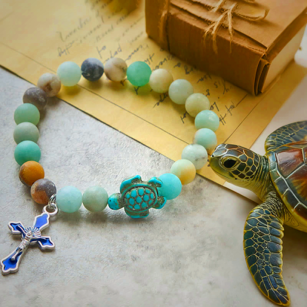 Ocean's Faith Multicolored Stone & Turtle Charm Bracelet