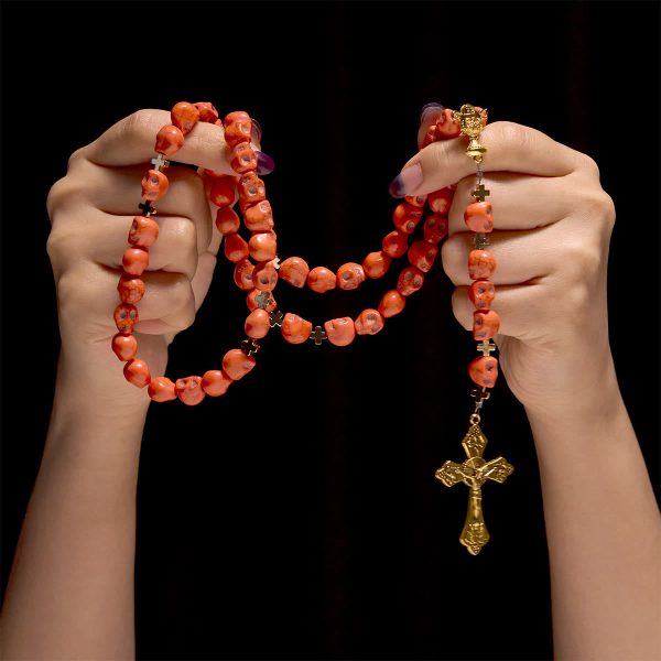 Christianartworkshop Light Over Darkness - Holy Grail of Salvation with Mystic Crimson Skull Beads Rosary