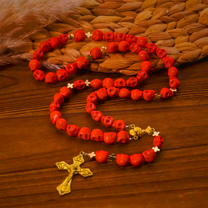 Light Over Darkness - Holy Grail of Salvation with Mystic Crimson Skull Beads Rosary