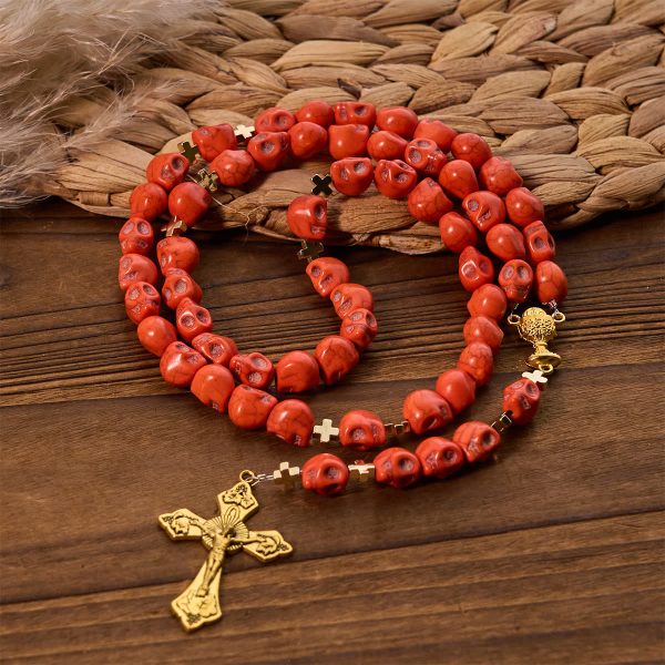 Christianartworkshop Light Over Darkness - Holy Grail of Salvation with Mystic Crimson Skull Beads Rosary