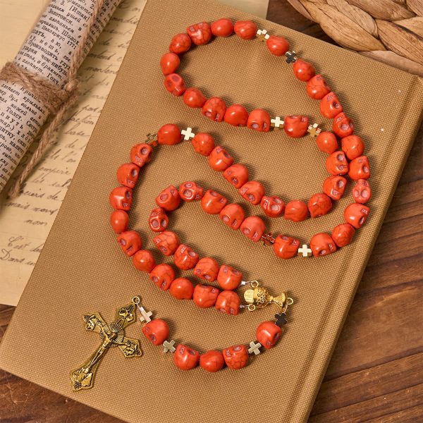 Christianartworkshop Light Over Darkness - Holy Grail of Salvation with Mystic Crimson Skull Beads Rosary