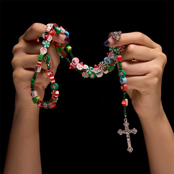 Unique Christmas Celebration Rosary with Colorful Candy Cane, Santa & Snowman