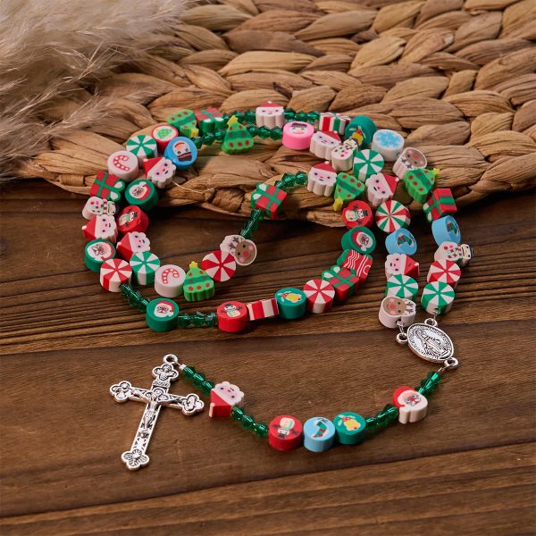 Unique Christmas Celebration Rosary with Colorful Candy Cane, Santa & Snowman