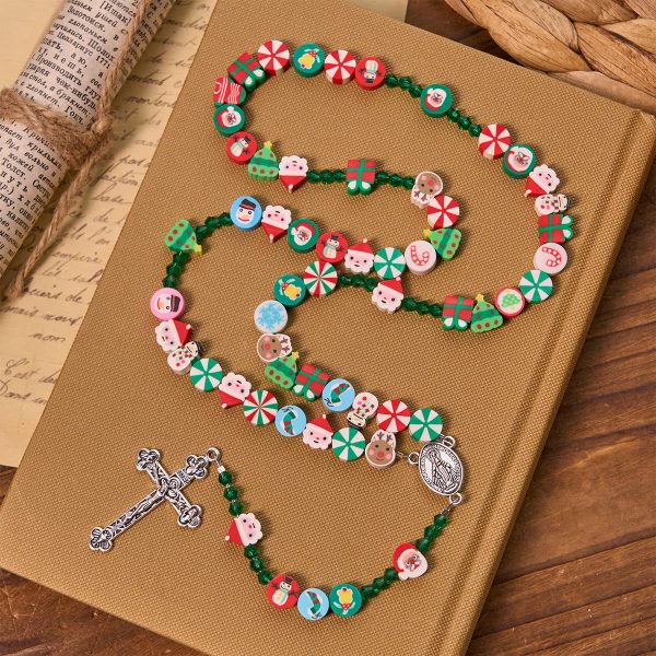 Unique Christmas Celebration Rosary with Colorful Candy Cane, Santa & Snowman