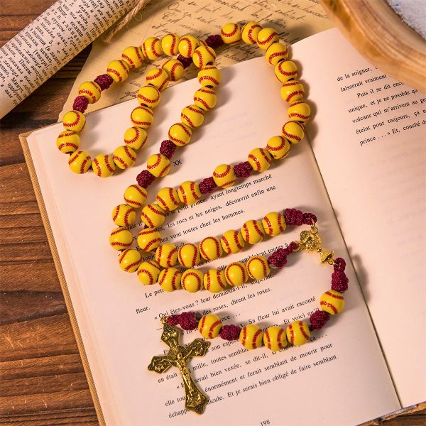 Christianartworkshop Dynamic Sports Prayer Softball Beads Rosary with Durable Nylon Cord for Lasting Strength