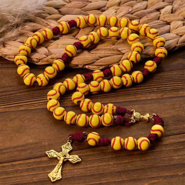 Christianartworkshop Dynamic Sports Prayer Softball Beads Rosary with Durable Nylon Cord for Lasting Strength
