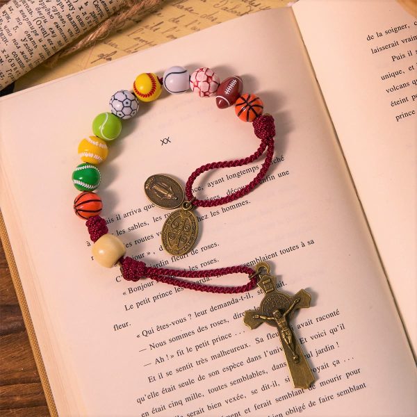 All-in-One Sports Prayer Rosary Keychain with Multi-Sport Beads: No Regrets in Every Game