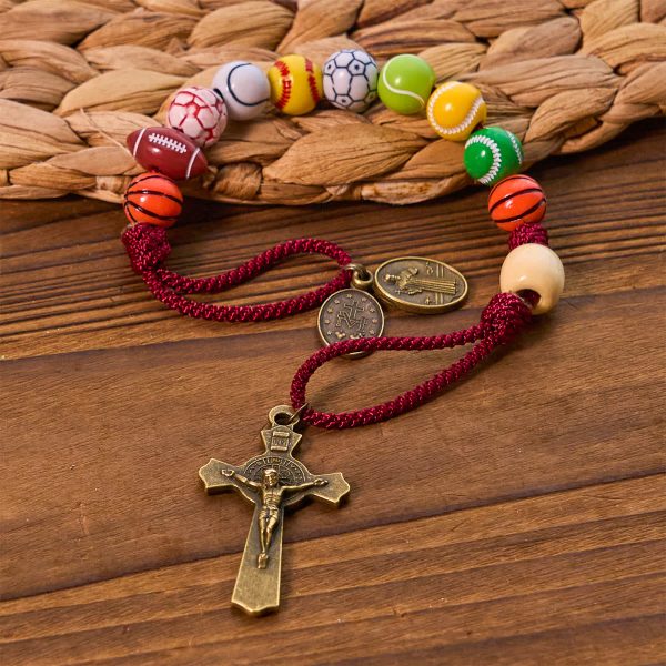 All-in-One Sports Prayer Rosary Keychain with Multi-Sport Beads: No Regrets in Every Game