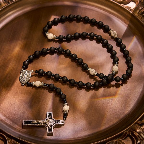 Christianartworkshop Handcrafted Matte Black Beads Rosary with Crucifix & Our Lady of Guadalupe