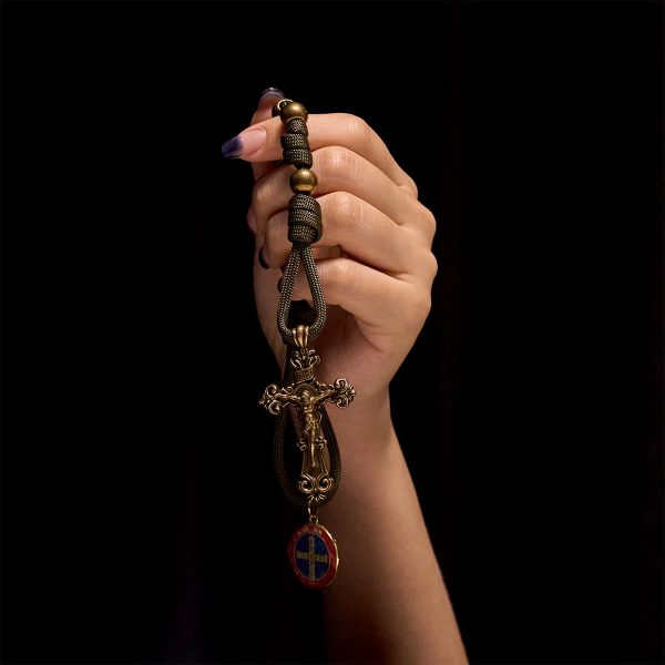 Christianartworkshop St. Benedict Protection All-Place Portable Bronze Beads Nylon Cord Pocket Rosary