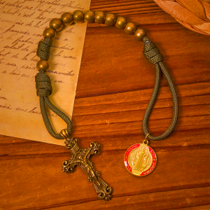 St. Benedict Protection All-Place Portable Bronze Beads Nylon Cord Pocket Rosary