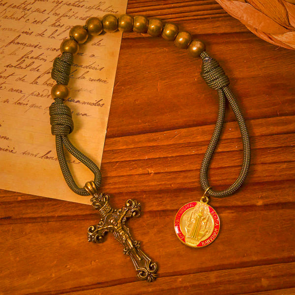 St. Benedict Protection All-Place Portable Bronze Beads Nylon Cord Pocket Rosary