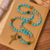 Christianartworkshop Classic Turquoise Bead & Golden Alloy Rosary with Crucifix & Miraculous Medal