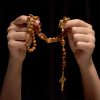 Christianartworkshop Thanksgiving Devotion Sandalwood Rosary with Golden Grace Pumpkin Gemstones & Holy Grail