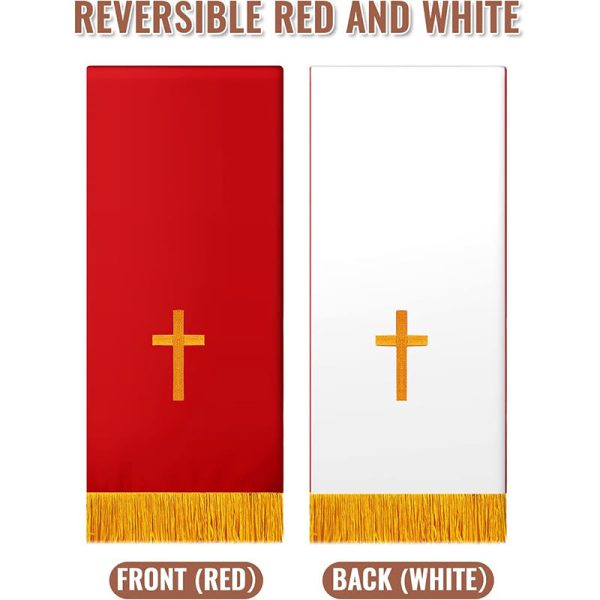 Christianartworkshop Complete Church Parament Set: Table Runner, Lectern Scarf & Bible Marker in Red and White