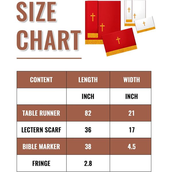 Christianartworkshop Complete Church Parament Set: Table Runner, Lectern Scarf & Bible Marker in Red and White