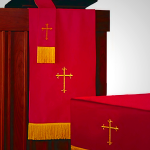 Christianartworkshop Church Parament Set: Red & White Table Runner, Lectern Scarf, Bible Marker