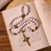 Elegant White Bead Rosary with Golden - Toned Crucifix and Our Lady Medal