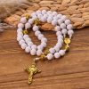 Elegant White Bead Rosary with Golden - Toned Crucifix and Our Lady Medal