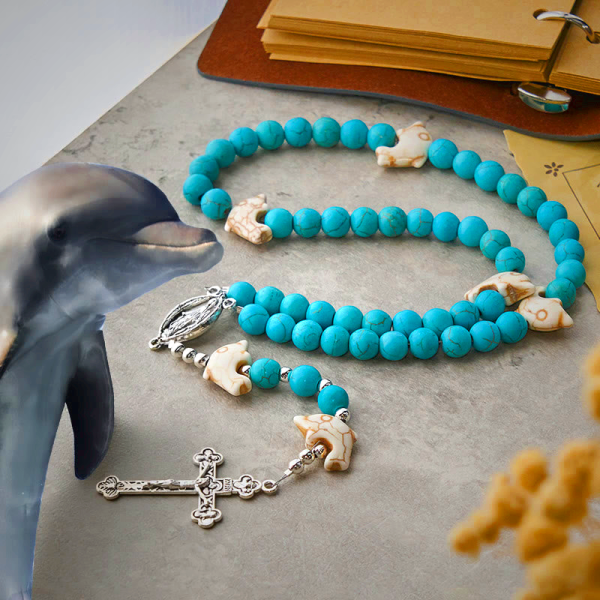 Prayer Across the Sea with Turquoise Serenity Dolphin Beads Animal Rosary