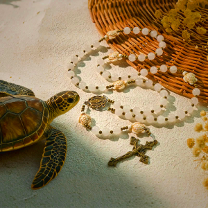Sacred Memorial White Quartz and Sacred Turtle Prayer Animal Rosary