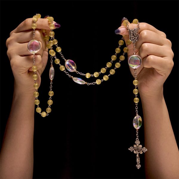 Unique Oversized Rainbow Aurora Beads Catholic Rosary with Holy Family Medal