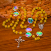 Unique Oversized Rainbow Aurora Beads Catholic Rosary with Holy Family Medal