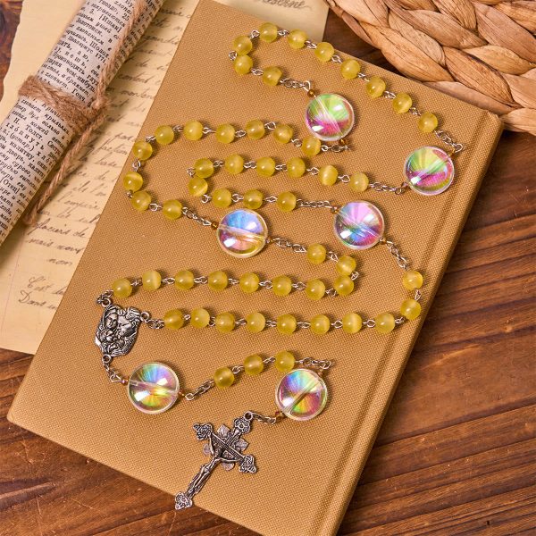 Unique Oversized Rainbow Aurora Beads Catholic Rosary with Holy Family Medal