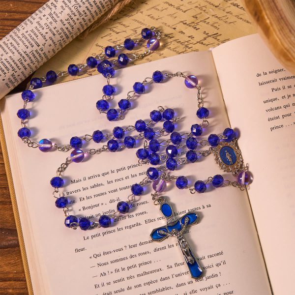 Mystical Purple and Blue Faceted Bead Prayer Rosary with Enamel Our Lady Medal