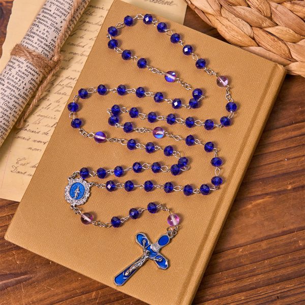 Mystical Purple and Blue Faceted Bead Prayer Rosary with Enamel Our Lady Medal