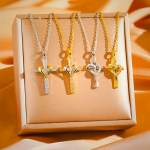 Christian Dual-Tone Heart & Cross Necklace with Zircons