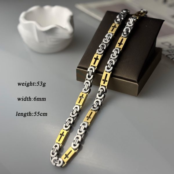 Christianartworkshop Tri - Color Cross - Embedded Chain Necklace & Bracelet: Bold Faith Statement