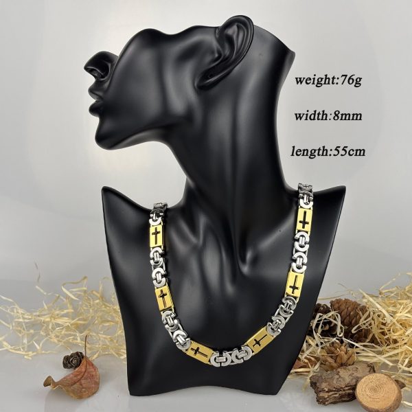 Christianartworkshop Tri - Color Cross - Embedded Chain Necklace & Bracelet: Bold Faith Statement