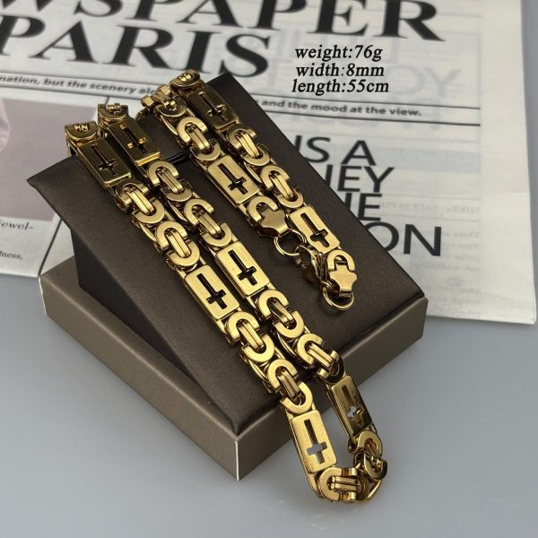 Christianartworkshop Tri - Color Cross - Embedded Chain Necklace & Bracelet: Bold Faith Statement