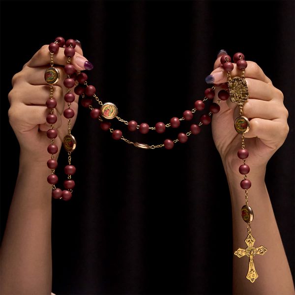 Our Lady of Guadalupe Bead Burgundy Elegance Rosary with Fatima Medal