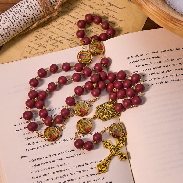 Our Lady of Guadalupe Bead Burgundy Elegance Rosary with Fatima Medal