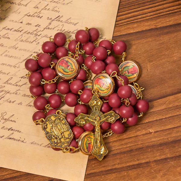 Our Lady of Guadalupe Bead Burgundy Elegance Rosary with Fatima Medal