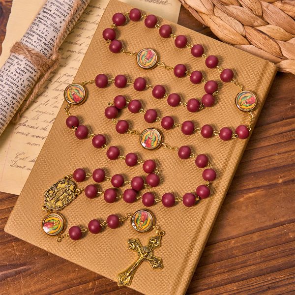 Our Lady of Guadalupe Bead Burgundy Elegance Rosary with Fatima Medal