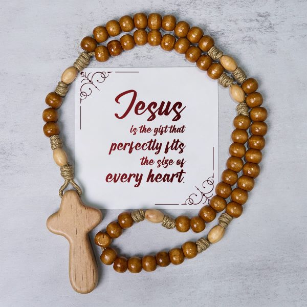 PRAYERFUL FAITH: Handmade Minimalist Olive Wood Rosary with Gift Card