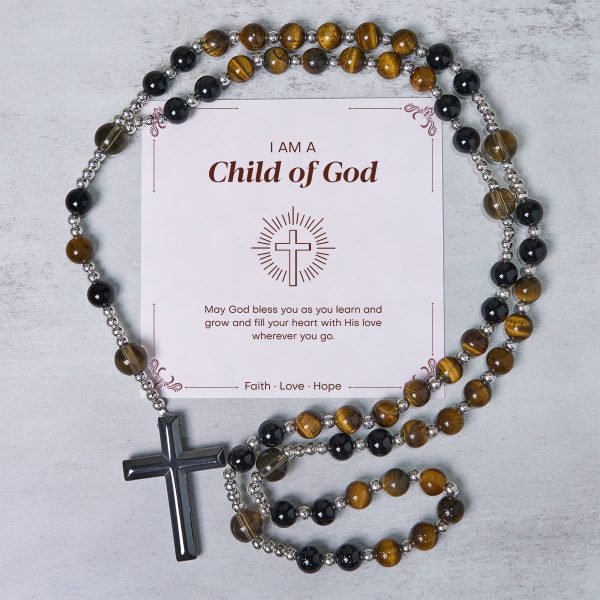 PRAYERFUL FAITH: Handmade Natural Obsidian Tiger's Eye Rosary with Gift Card