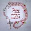 Jesus Is The Gift: Handmade Elegant Pink Crystal Rosary with 3D Rose Beads with Gift Card