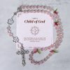 Christianartworkshop Jesus Is The Gift: Handmade Elegant Pink Crystal Rosary with 3D Rose Beads with Gift Card