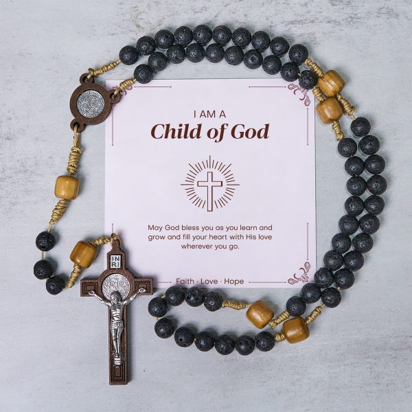 PRAYERFUL FAITH: Handmade Natural Durable Volcanic Stone Rosary with Gift Card
