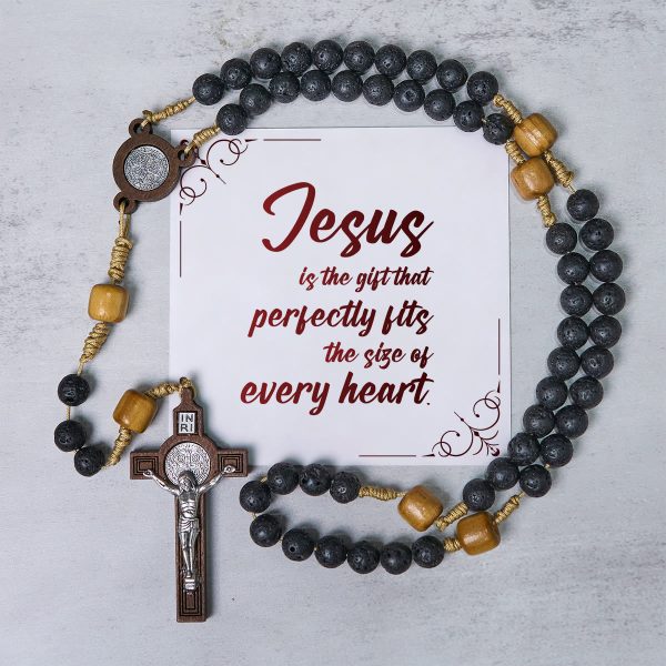 PRAYERFUL FAITH: Handmade Natural Durable Volcanic Stone Rosary with Gift Card