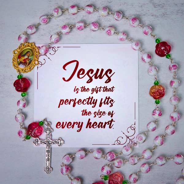 PRAYERFUL FAITH: Handmade Rose & Ivory Floral Elegance Rosary with Gift Card