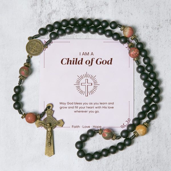 PRAYERFUL FAITH:Handcrafted Matte Black and Earth-Tone Rosary with Gift Card