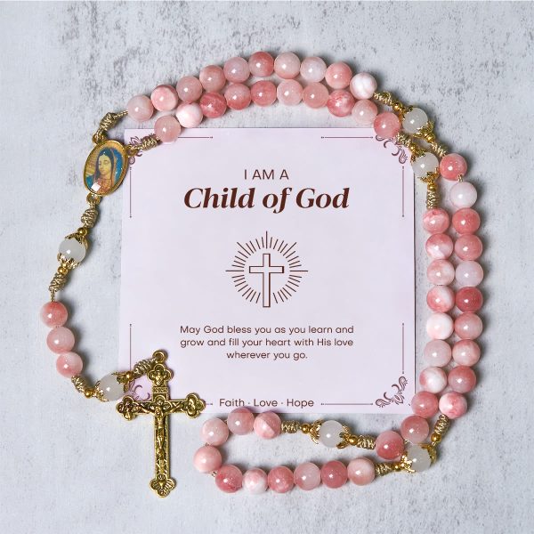 Christianartworkshop PRAYERFUL FAITH: Handmade Pink Glossy Beads Rosary with Gift Card