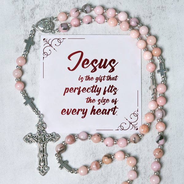PRAYERFUL FAITH:Handmade Pink Round Beads Rosary with Gift Card