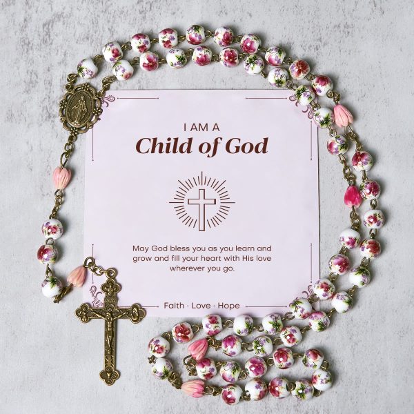 PRAYERFUL FAITH: Handmade Flower Resin Beads Rosary with Gift Card