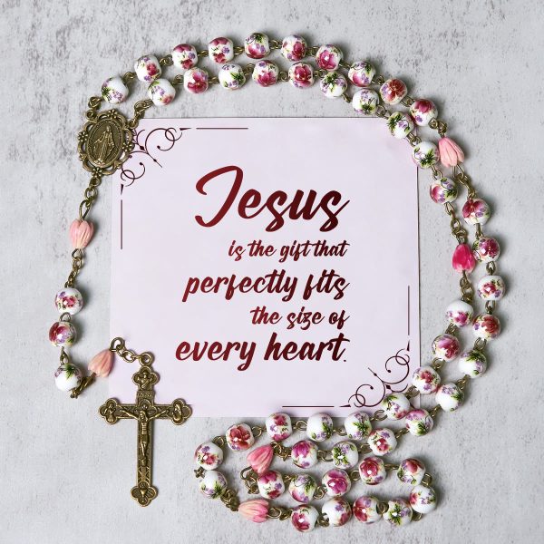 PRAYERFUL FAITH: Handmade Flower Resin Beads Rosary with Gift Card